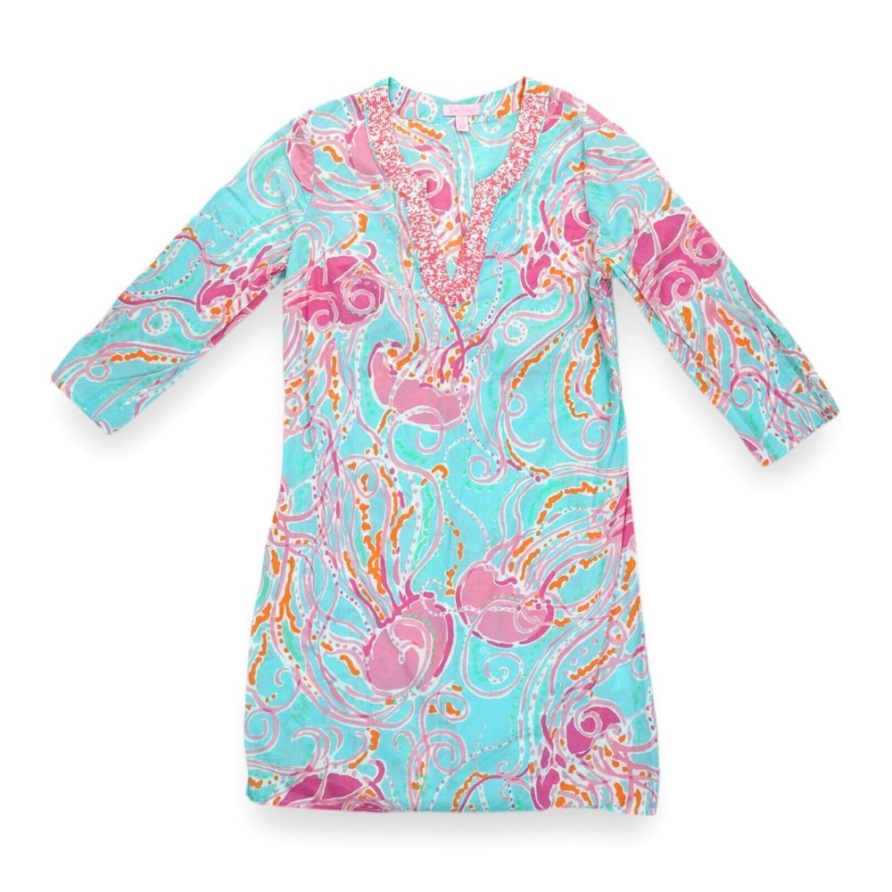 Lilly Pulitzer Courtney Tunic Dress Women's Small Jellies Be Jammin 3/4 Sleeve